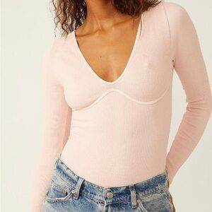 Free People Pink Long Sleeve Top
